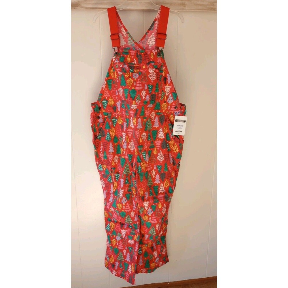Duluth Trading 1Xx31 Heirloom Gardening Bib Overalls NWT Orange Christmas Trees - Picture 2 of 5
